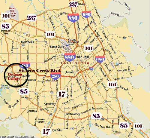 South Bay Area Map Showing Location of De Anza College