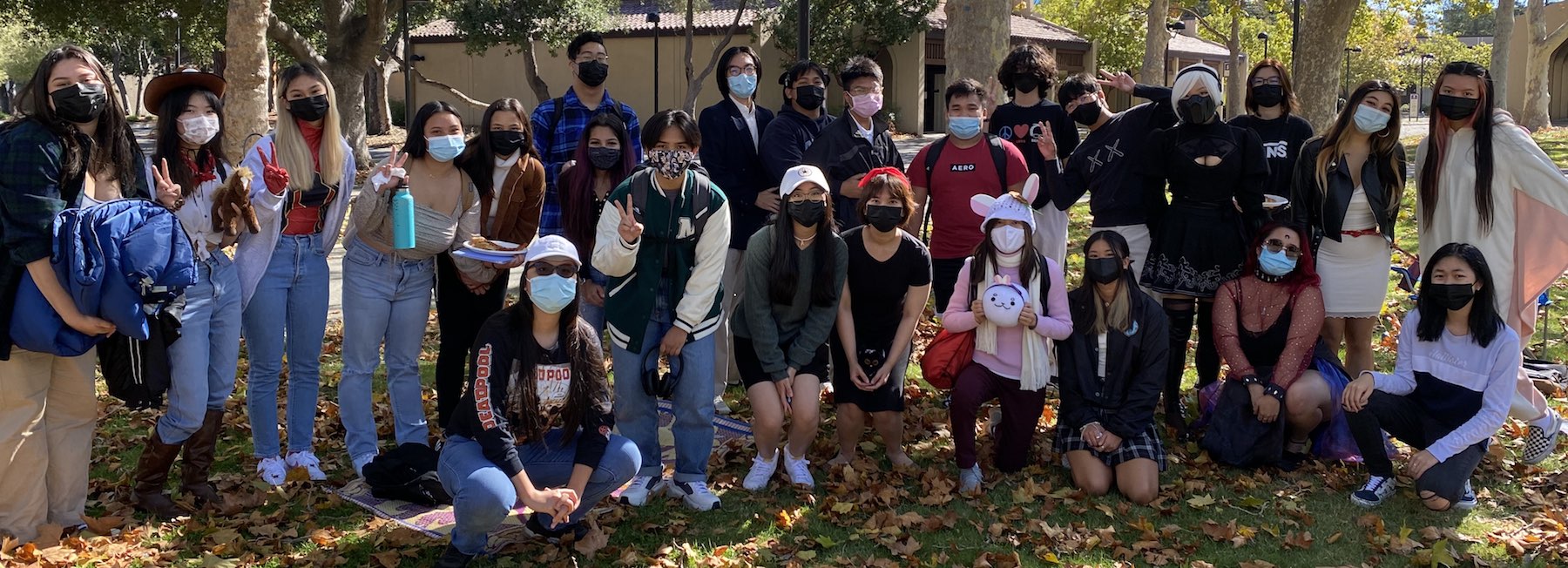 group of students outside with face masks