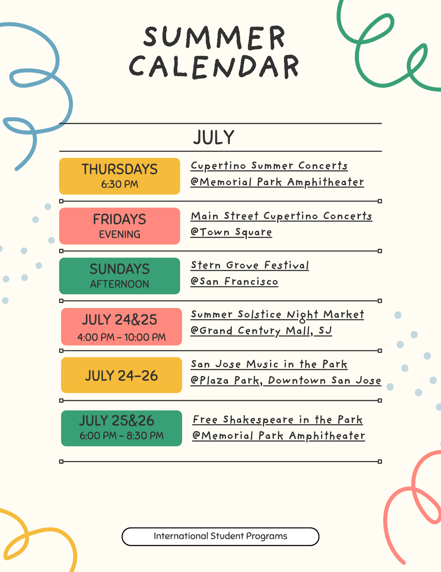 July activity calenar