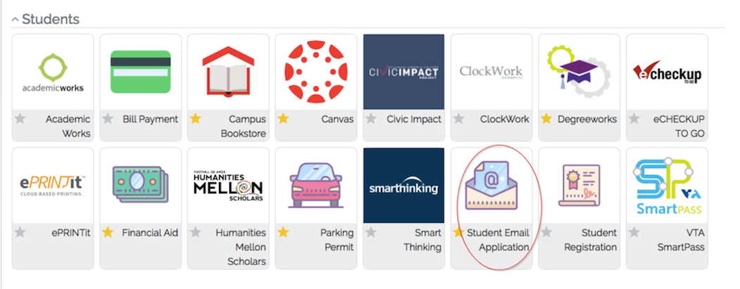 screenshot showing student email app in MyPortal