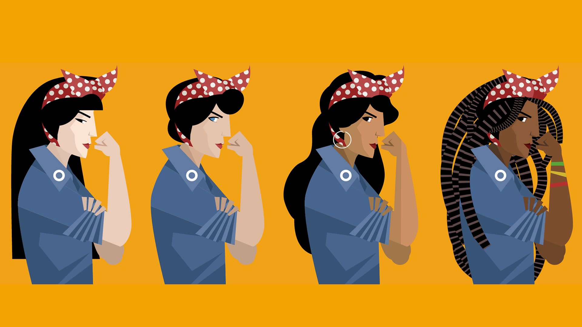 Rosie the Riveter portrayed by various ethnicities